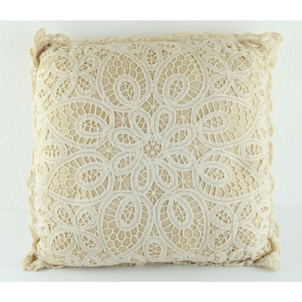 Vintage Cotton Lace Throw Pillow 13" Square Cottagecore Granny Country‎ Decor